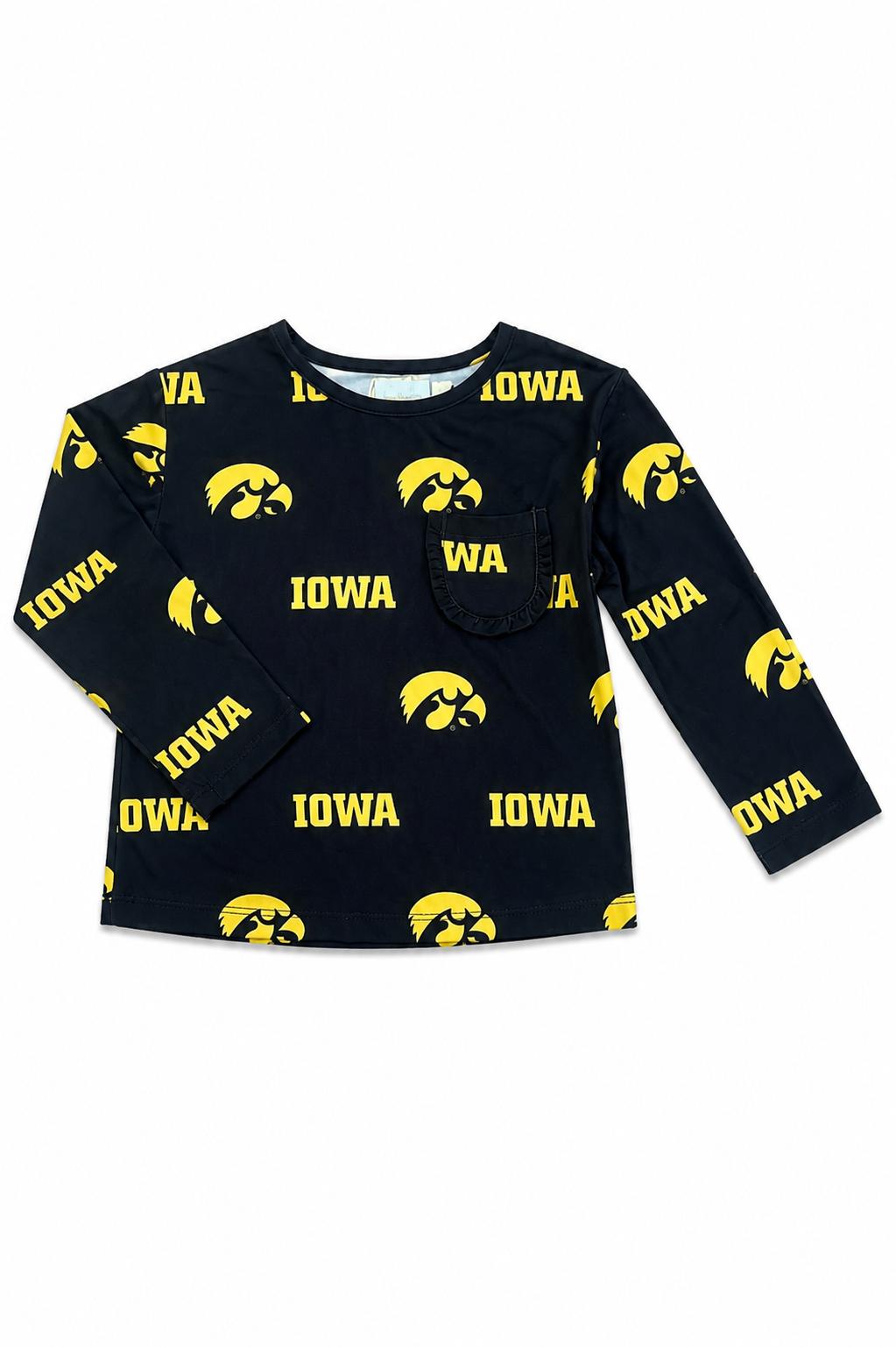 Iowa Black Tigerhawk L/S Ruffle Pocket Tee