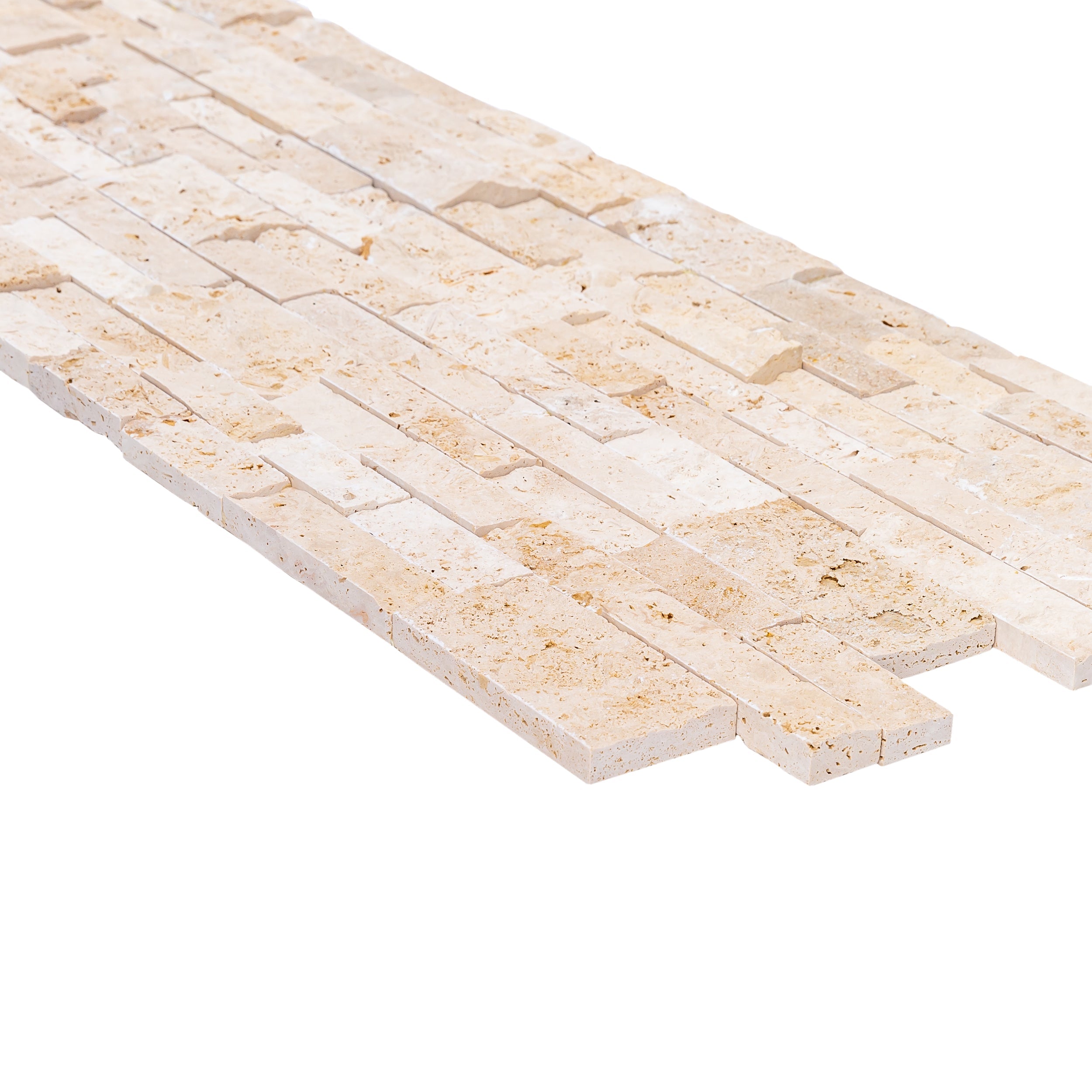 Ivory Beige Ledger 3D Panel 6"x24" Split-face Natural Travertine Wall Tile - Belair Collection