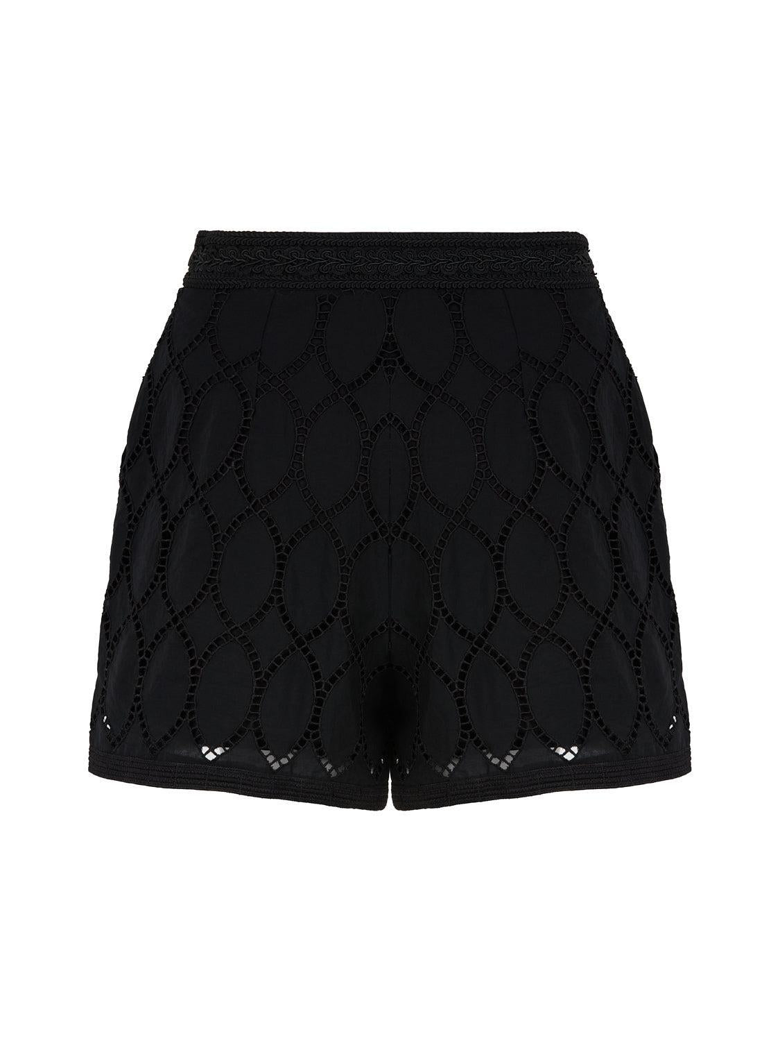 Embroidered Wide-Leg Shorts - Black
