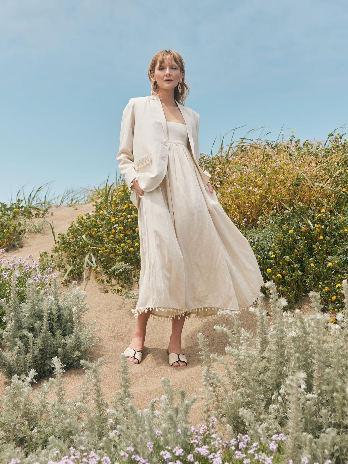 Amber Puka Beaded Fringe Blazer - Light Sand/Puka Shell Fringe