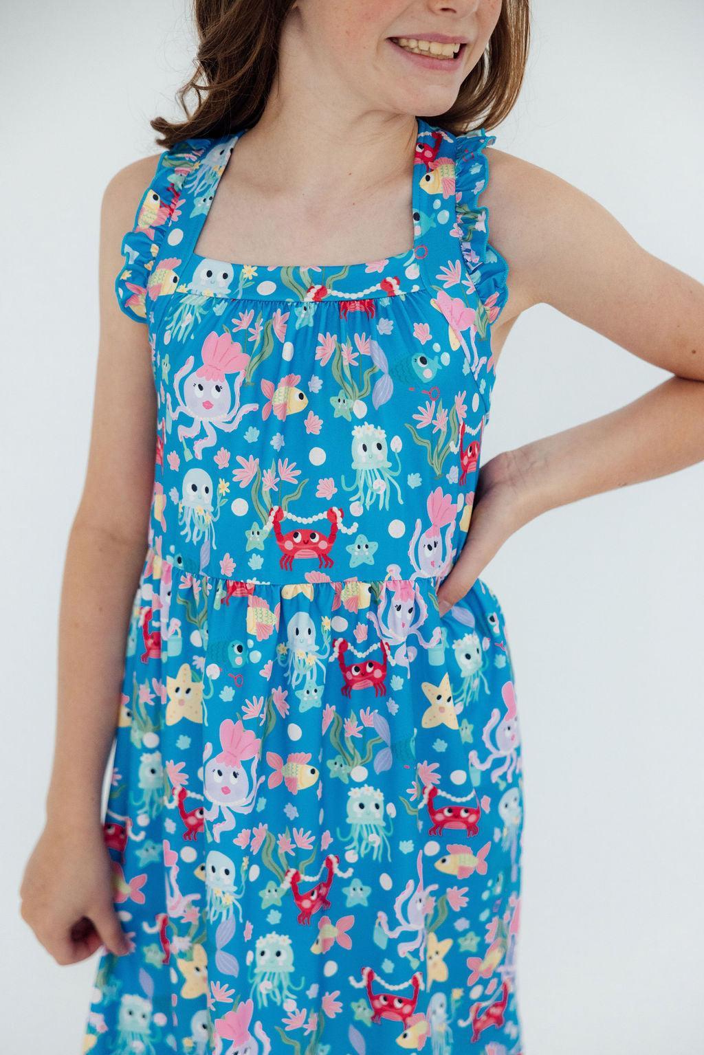 SALE Jellyfish Jamboree Ruffle Cross Back Dress
