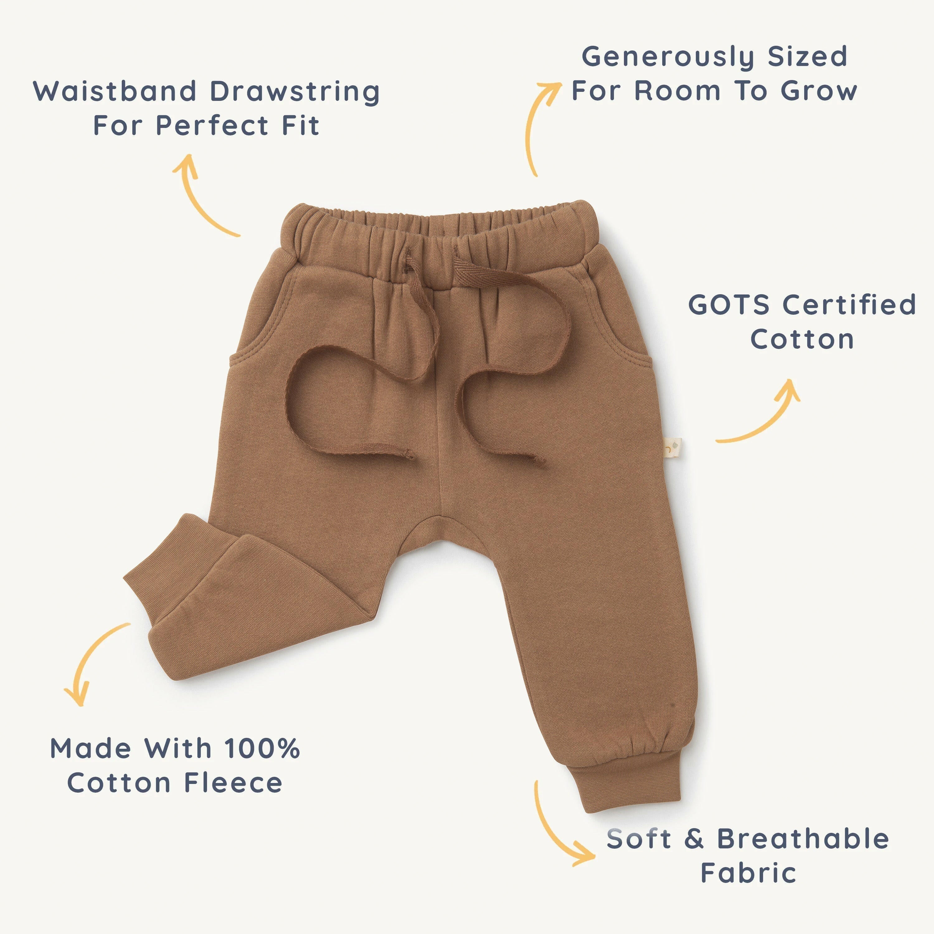 Organic Baby Toddler Jogger Pants - Cocoa Jogger Pants Makemake Organics
