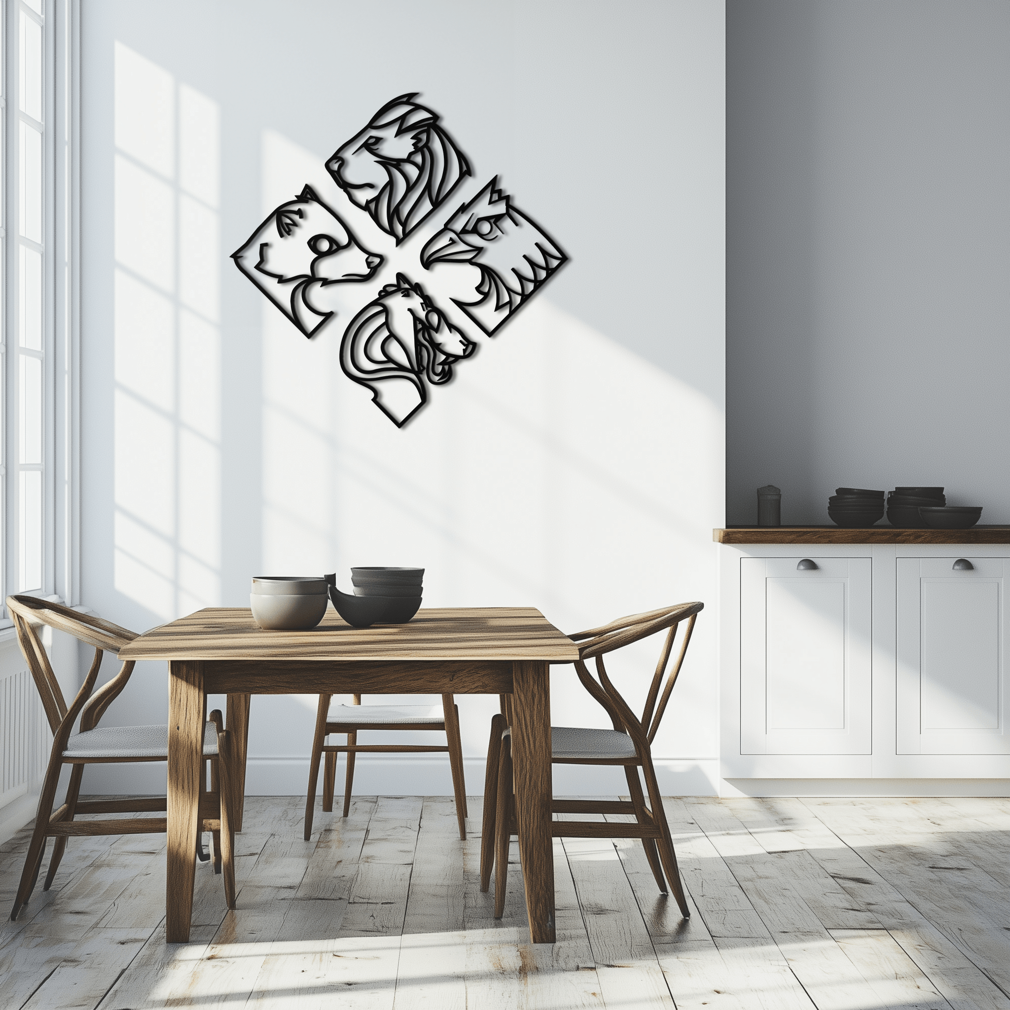 Four Animal Totem Metal Wall Art - Steel Wall Decor for Home and Office - KAF013