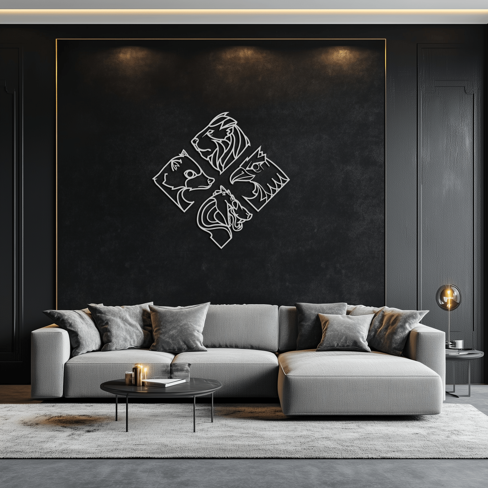 Four Animal Totem Metal Wall Art - Steel Wall Decor for Home and Office - KAF013