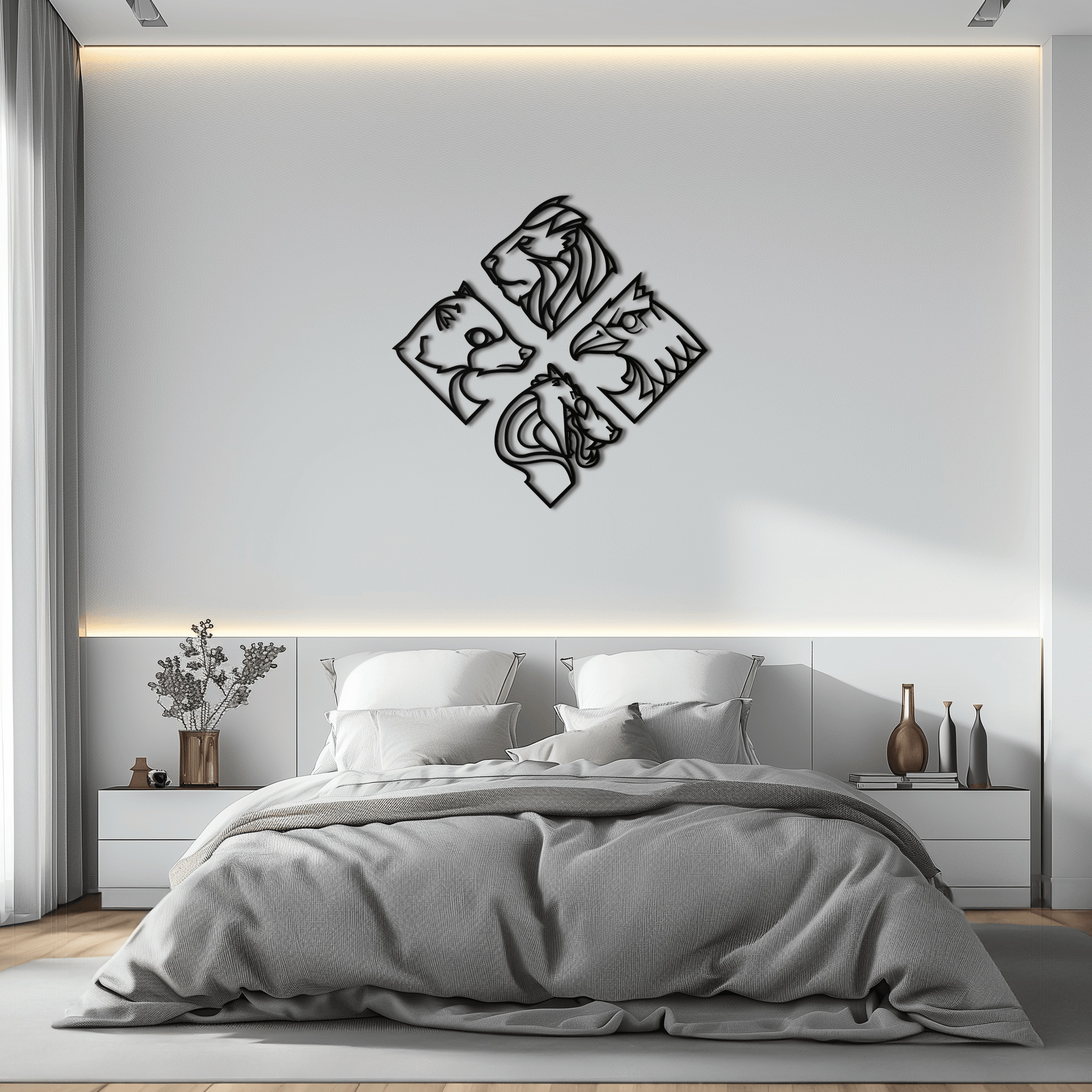Four Animal Totem Metal Wall Art - Steel Wall Decor for Home and Office - KAF013