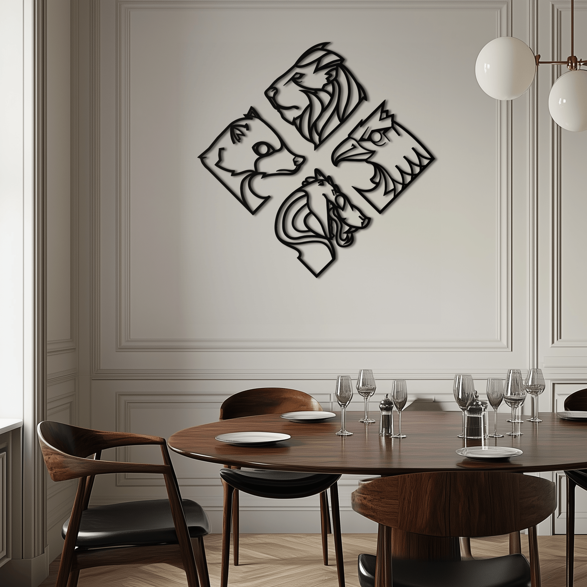 Four Animal Totem Metal Wall Art - Steel Wall Decor for Home and Office - KAF013