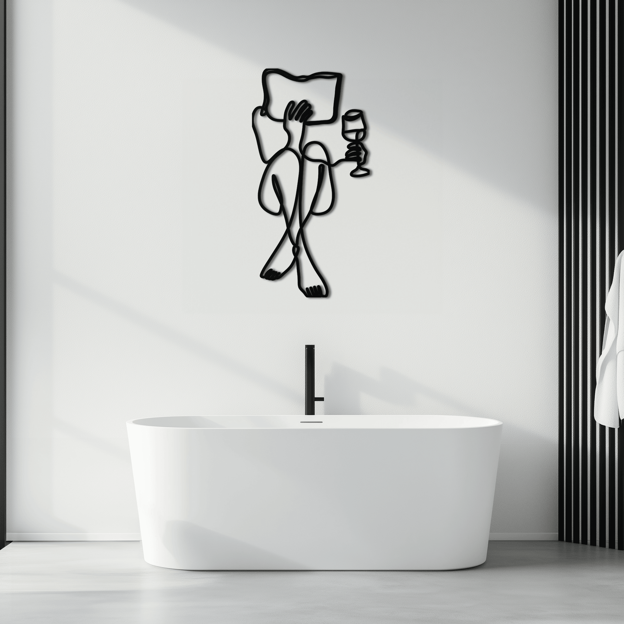 Reading & Wine Line Art Metal Wall Art - Minimalist Steel Wall Decor - KAF030