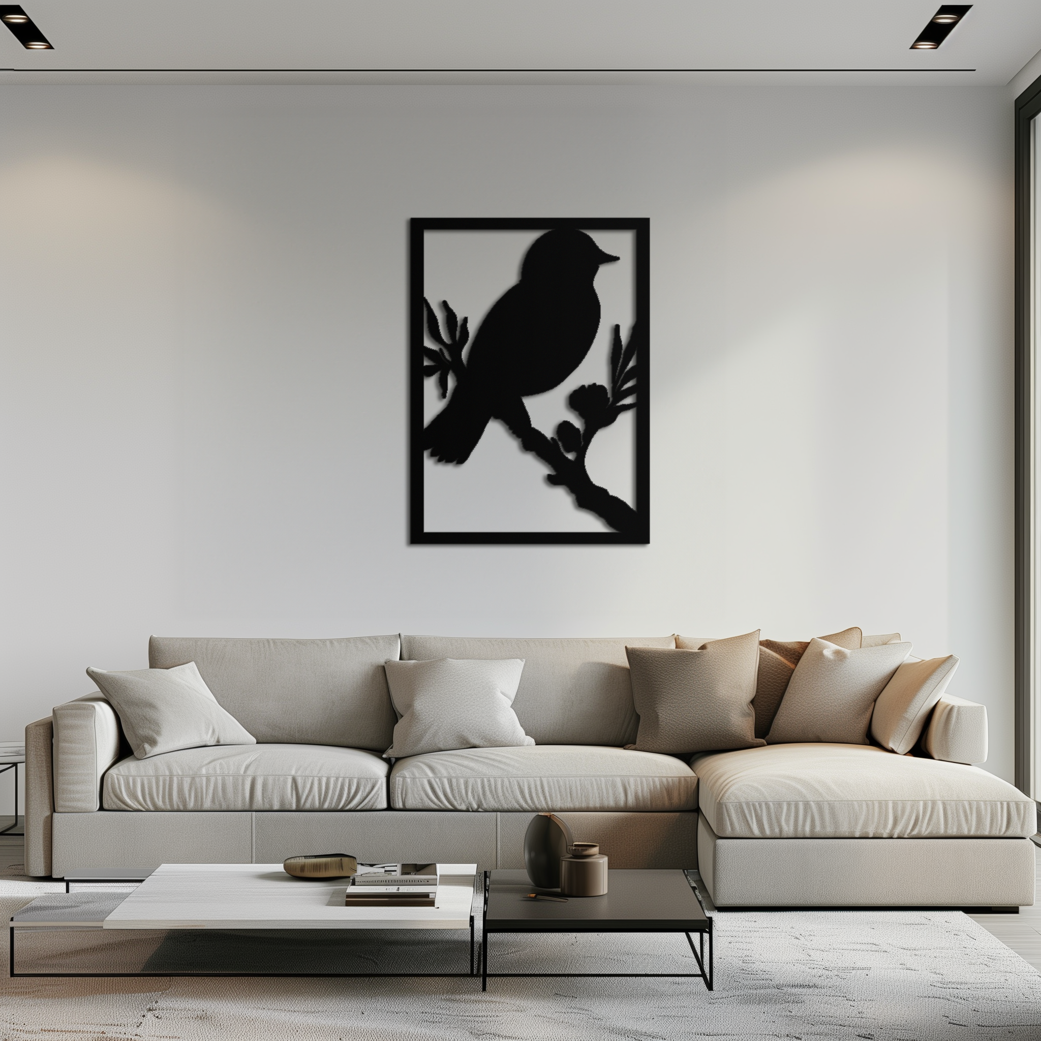 Bird on Branch Metal Wall Art - Modern Steel Decor for Home & Office - KAF043