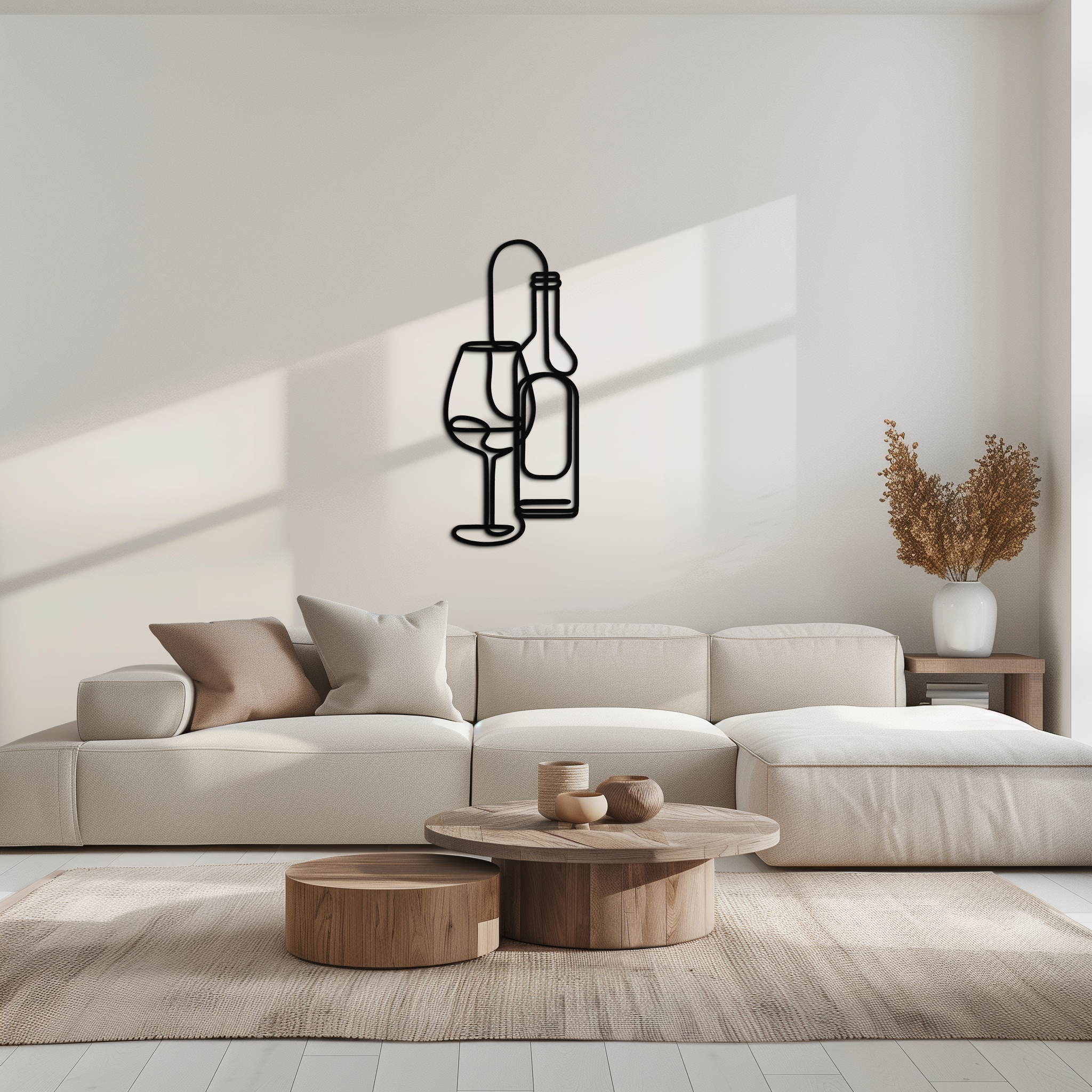 Wine Bottle & Glass Metal Wall Art - Modern Minimalist Bar Decor - KAF081