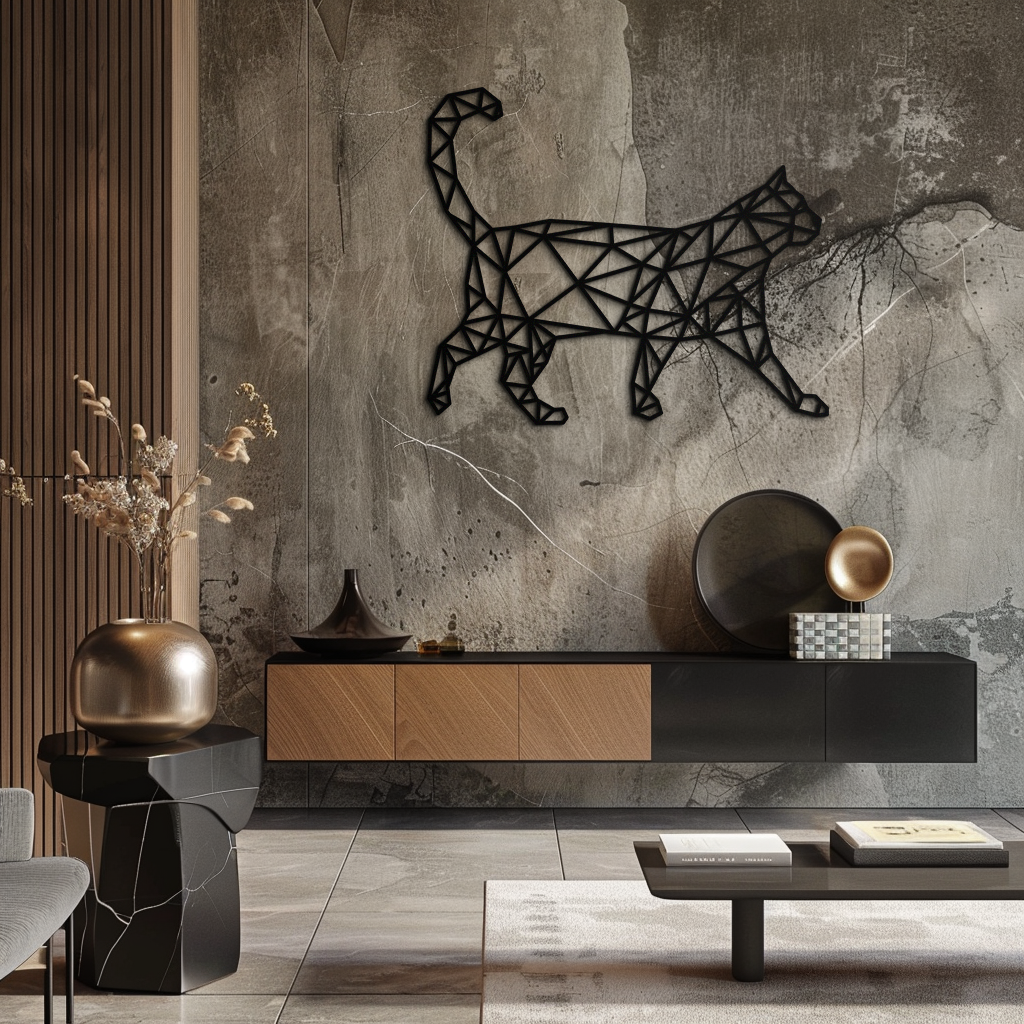 Geometric Cat Metal Wall Art - Modern Feline-Inspired Decor - KAF116