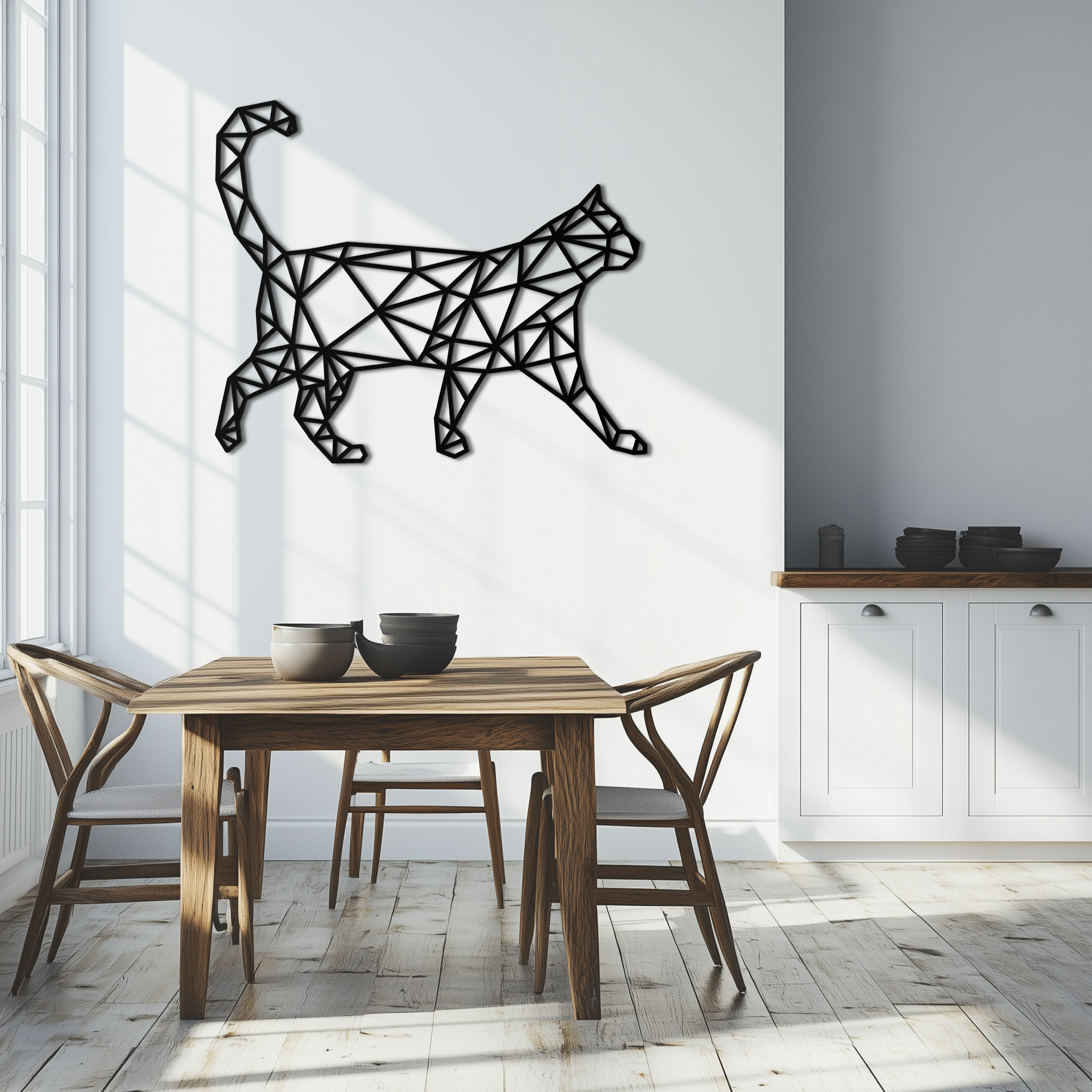 Geometric Cat Metal Wall Art - Modern Feline-Inspired Decor - KAF116