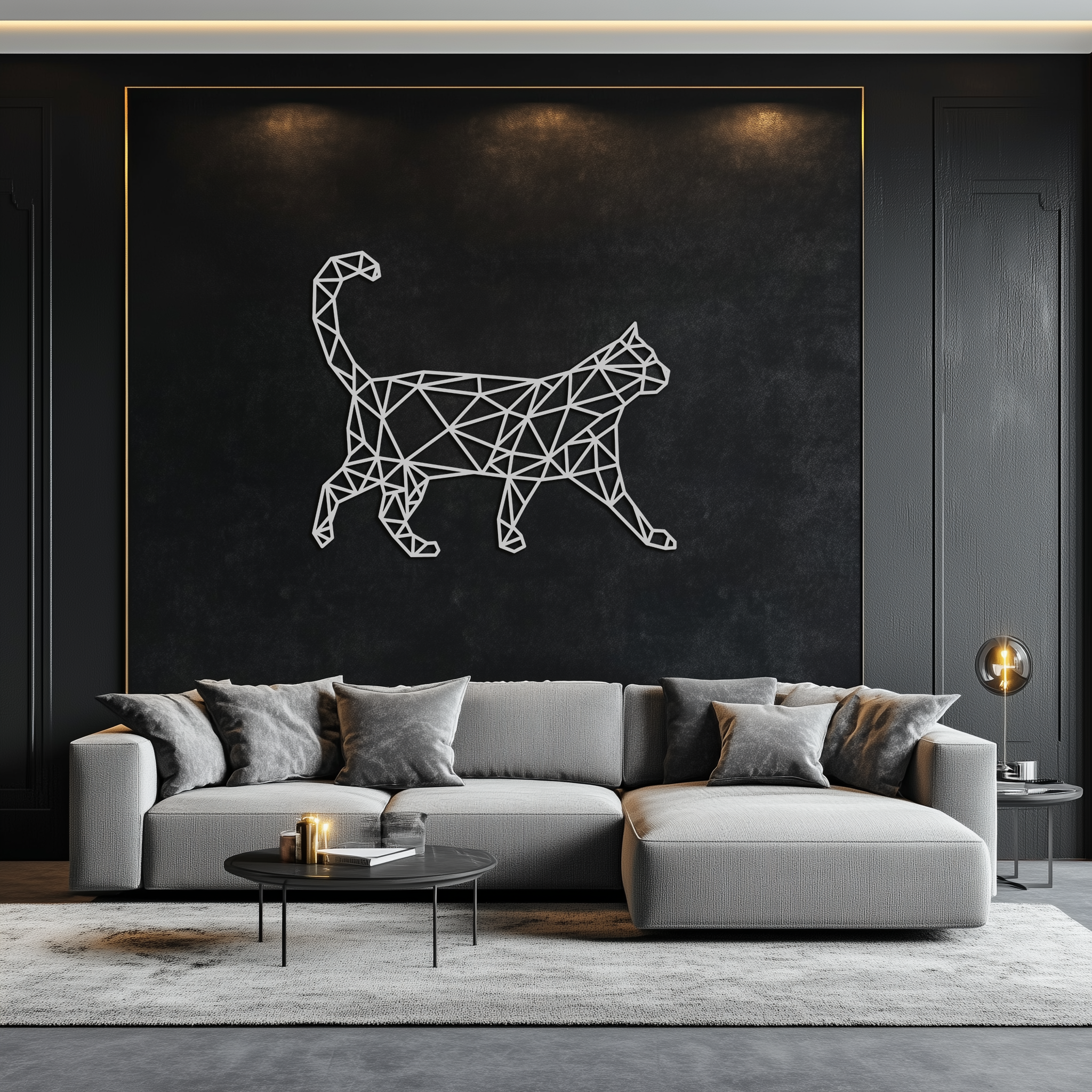 Geometric Cat Metal Wall Art - Modern Feline-Inspired Decor - KAF116