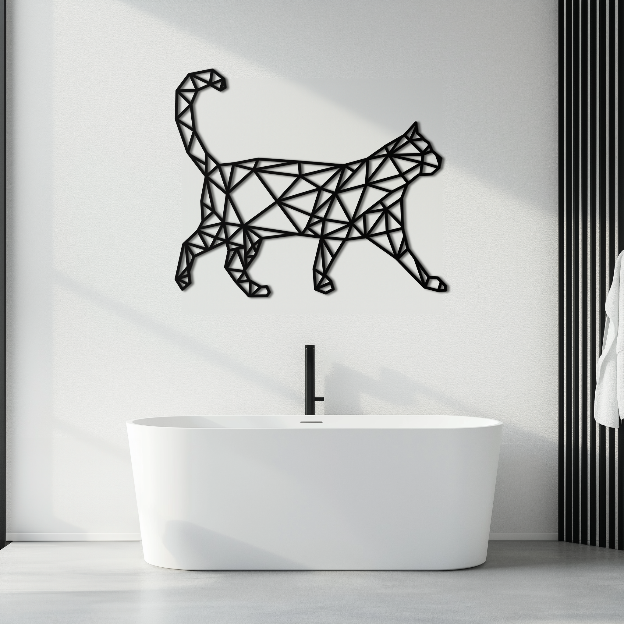 Geometric Cat Metal Wall Art - Modern Feline-Inspired Decor - KAF116