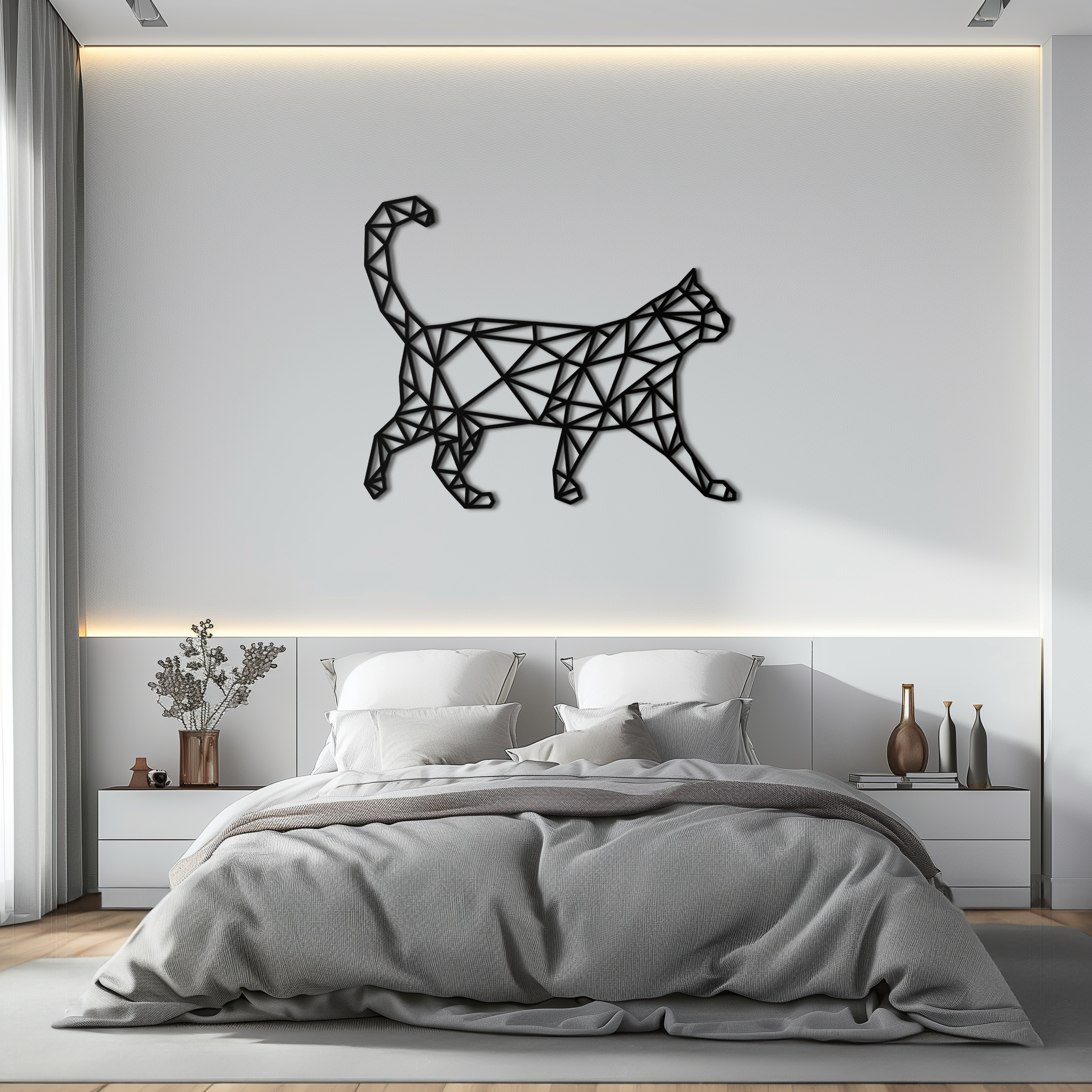 Geometric Cat Metal Wall Art - Modern Feline-Inspired Decor - KAF116
