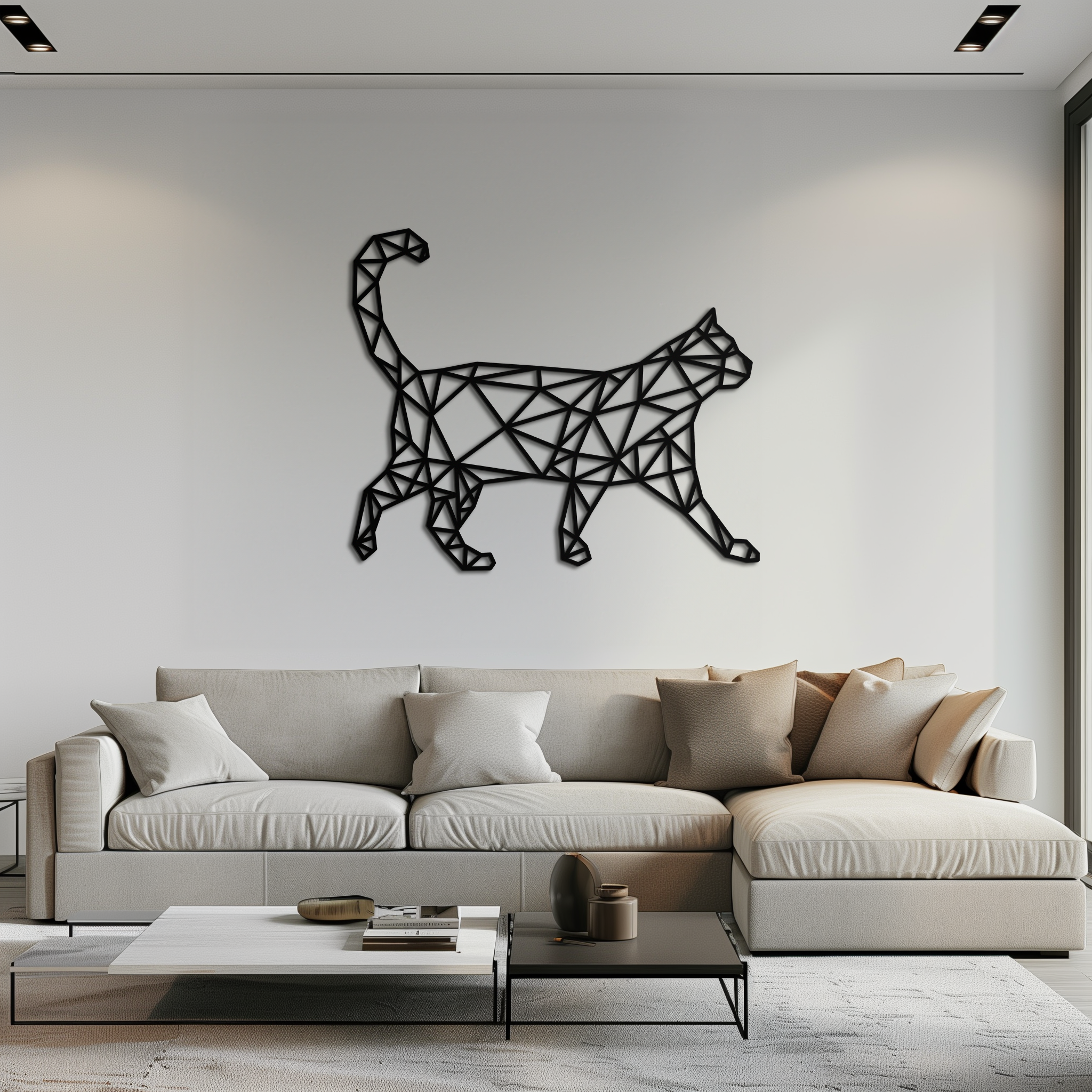 Geometric Cat Metal Wall Art - Modern Feline-Inspired Decor - KAF116
