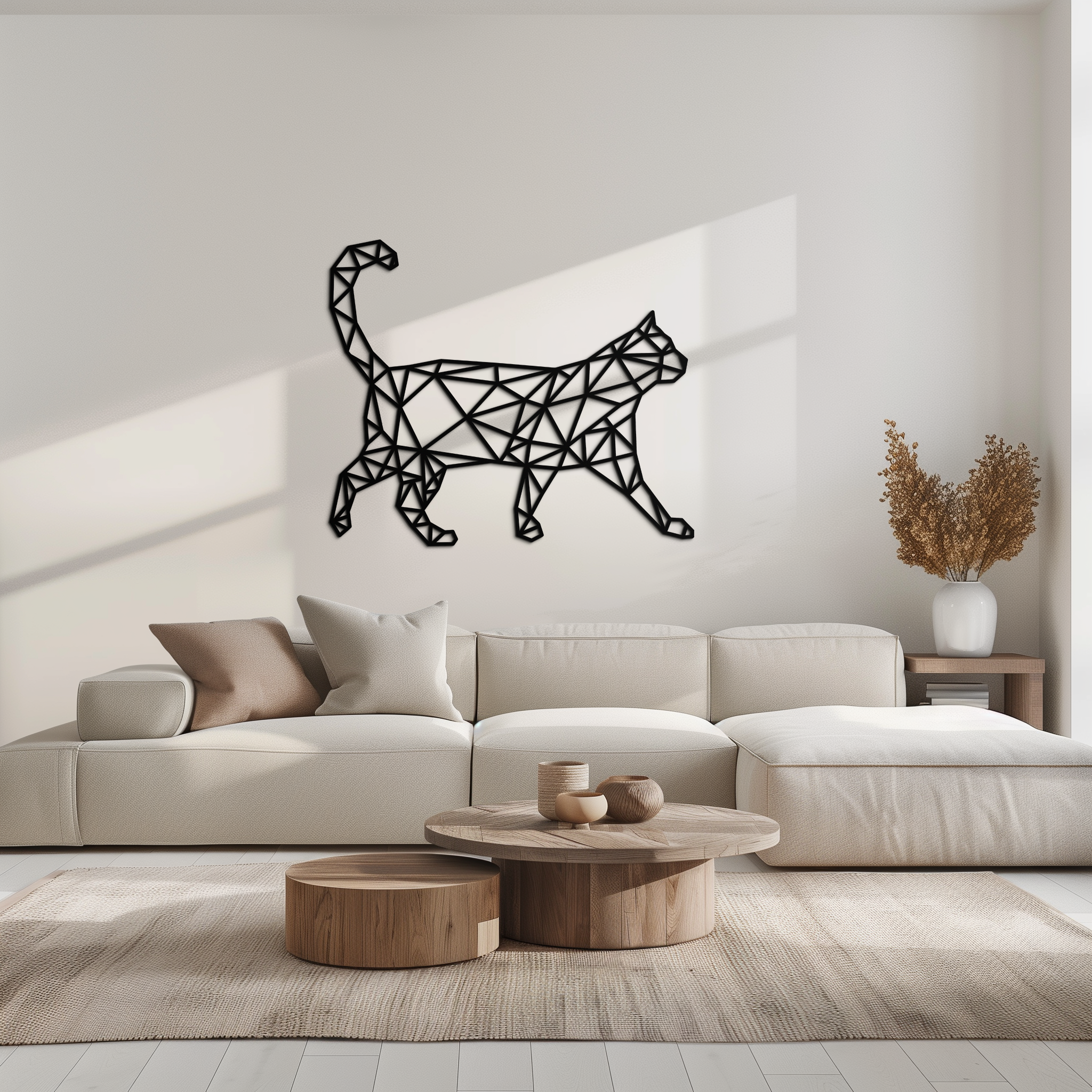 Geometric Cat Metal Wall Art - Modern Feline-Inspired Decor - KAF116