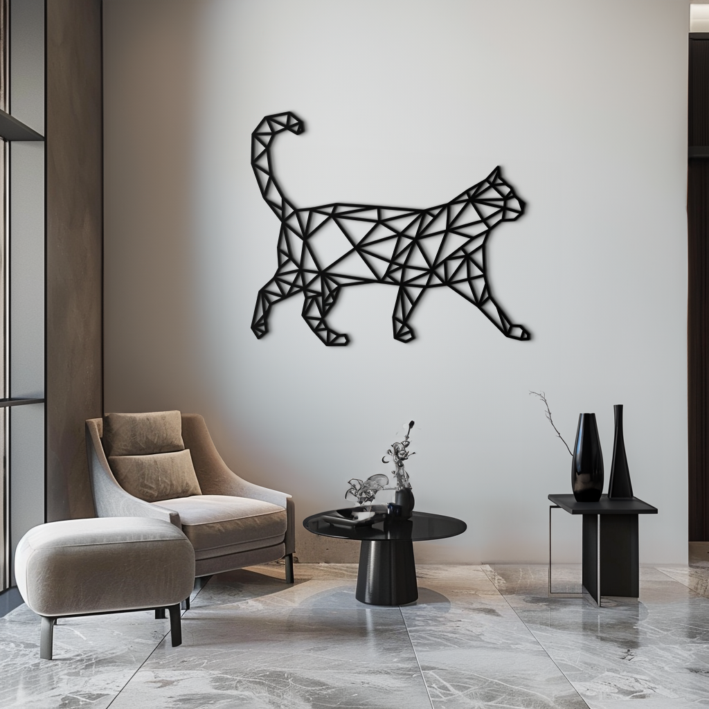 Geometric Cat Metal Wall Art - Modern Feline-Inspired Decor - KAF116