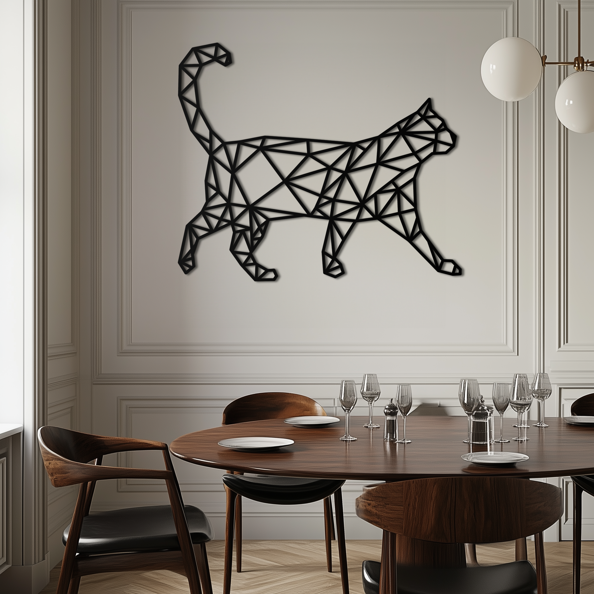 Geometric Cat Metal Wall Art - Modern Feline-Inspired Decor - KAF116