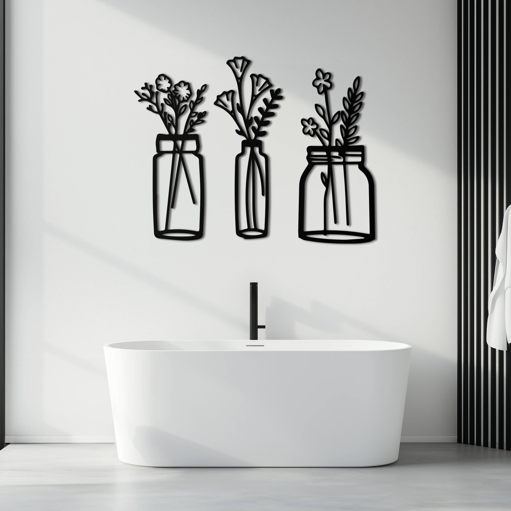 Floral Vase Metal Wall Art - 3-Piece Modern Steel Wall Decor - KAF118