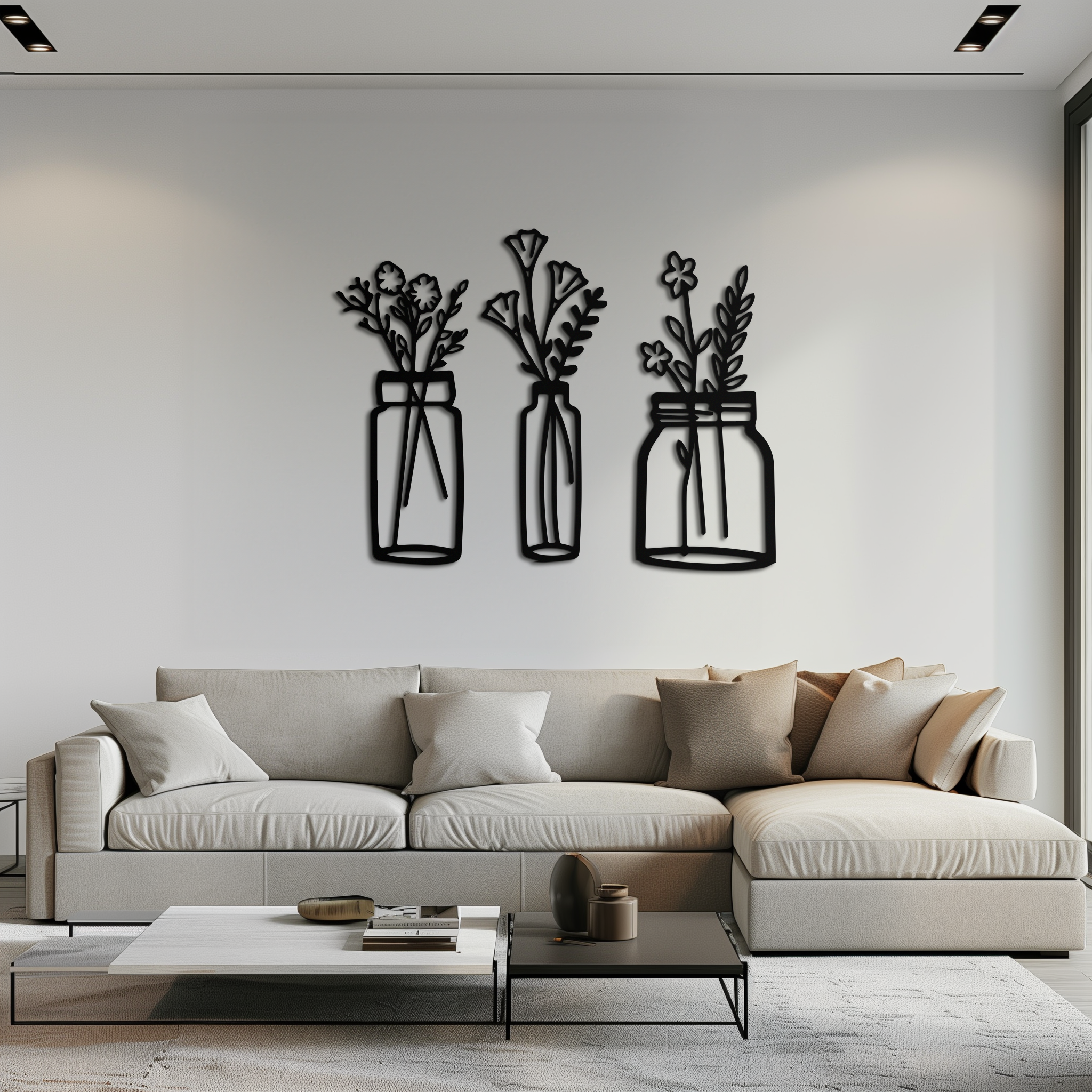 Floral Vase Metal Wall Art - 3-Piece Modern Steel Wall Decor - KAF118