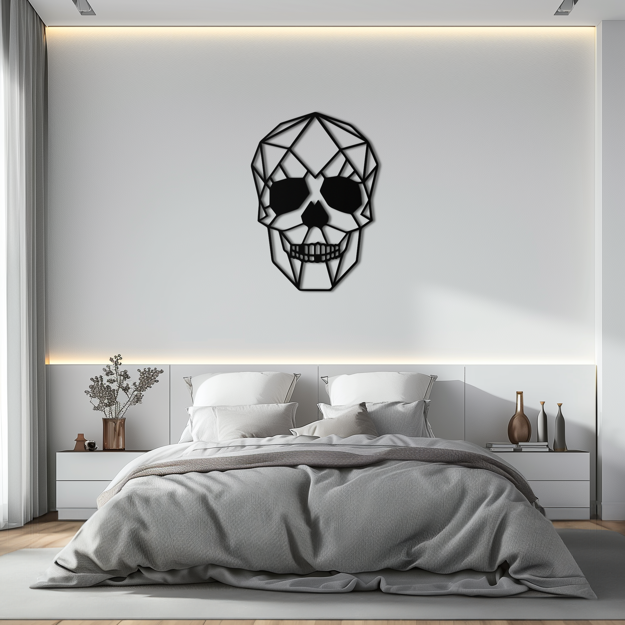 Geometric Skull Metal Wall Art - Modern Skull-Inspired Steel Decor - KAF134