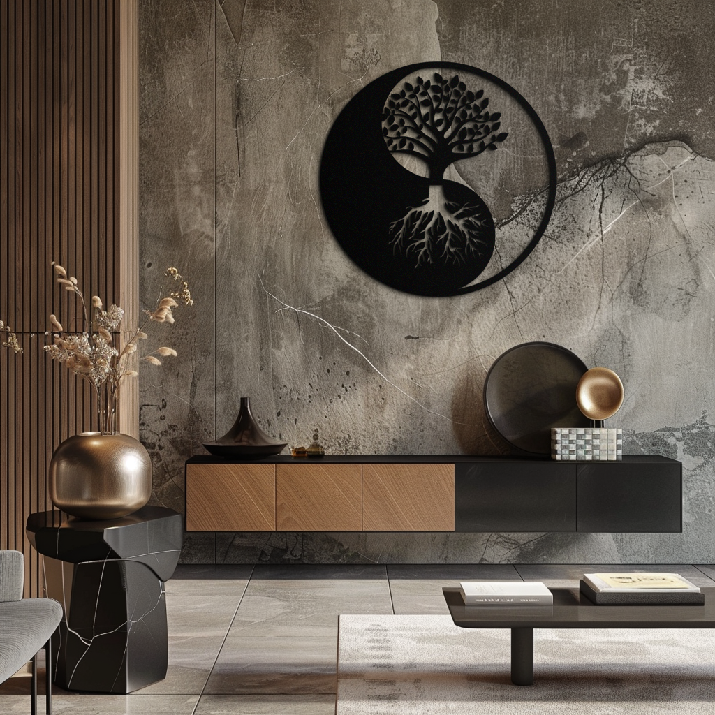 Yin-Yang Tree of Life Metal Wall Art - Harmonious Nature-Inspired Decor - KAF147