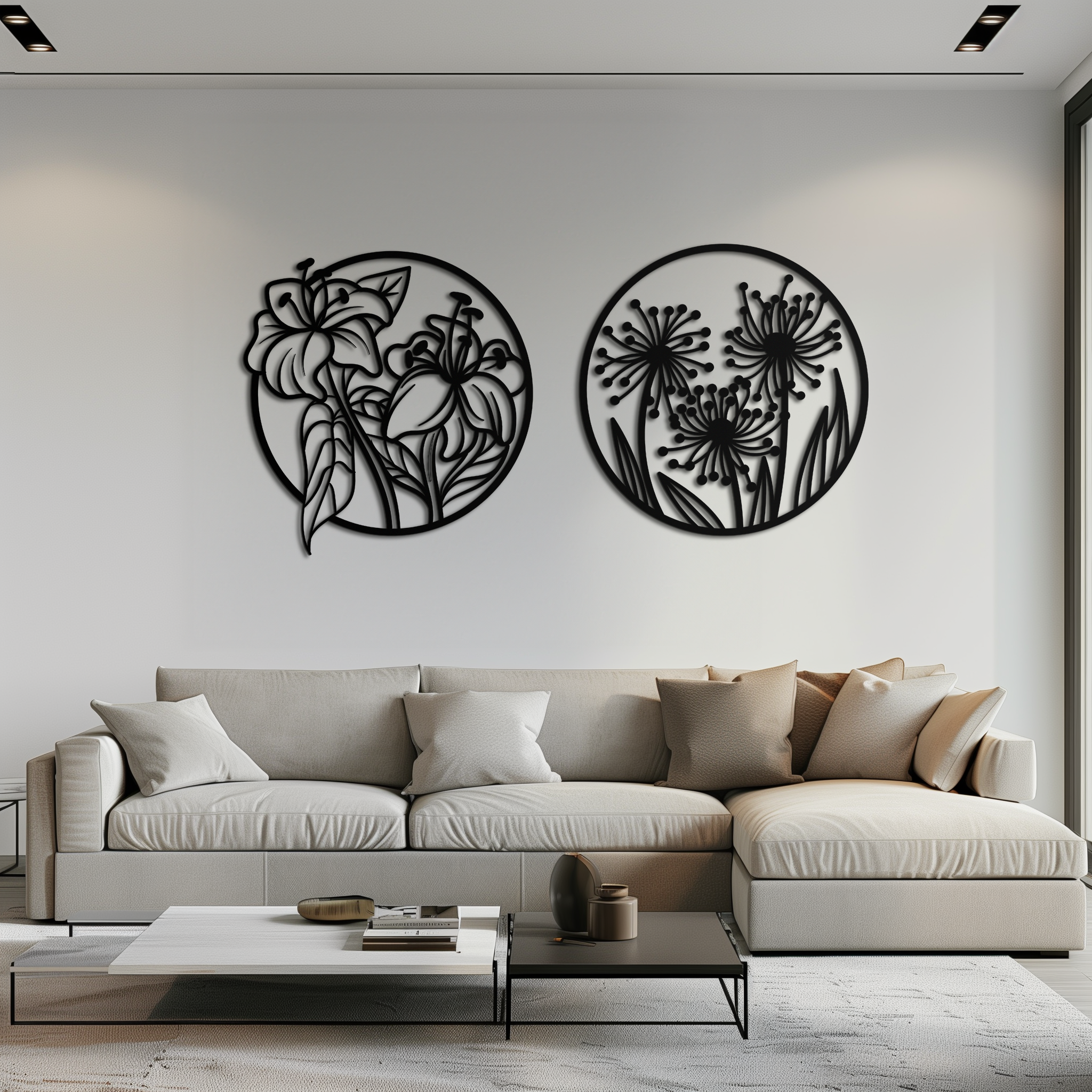 Floral Harmony Metal Wall Art – Elegant Botanical Steel Decor - KAF152
