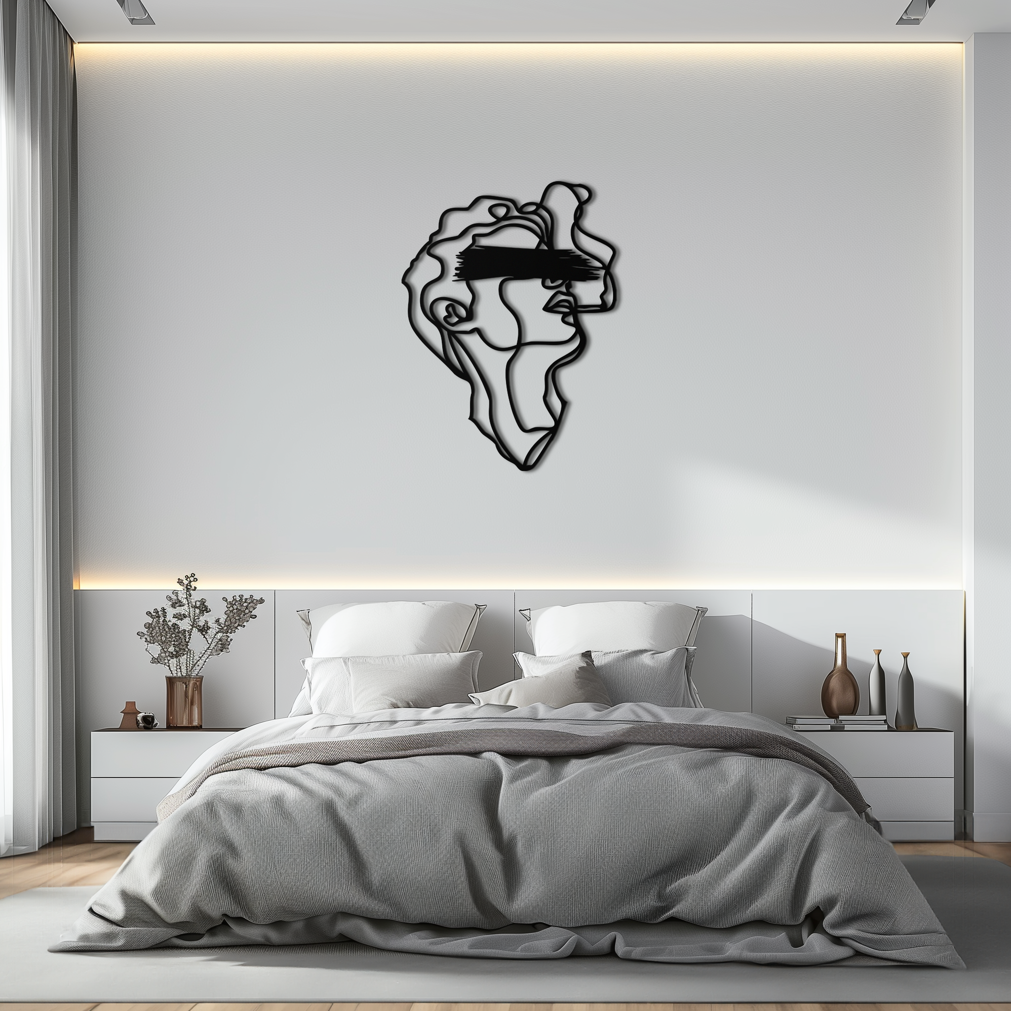 Blindfolded Men Metal Wall Art - Abstract Minimalist Line Art Decor- KAF170