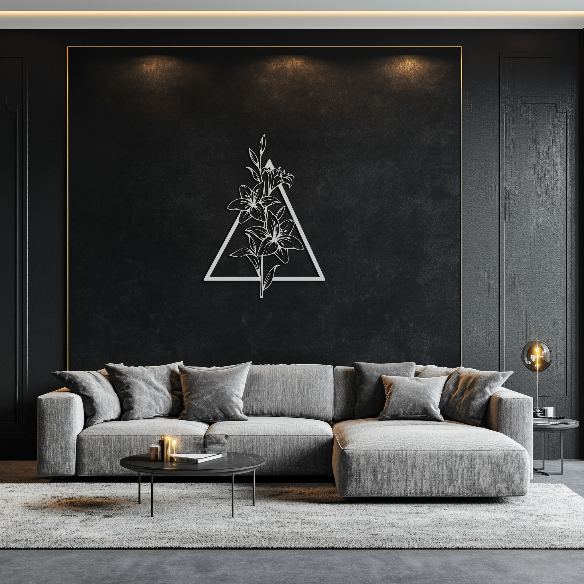 Floral Geometric Metal Wall Art – Elegant Lily Design - KAF215