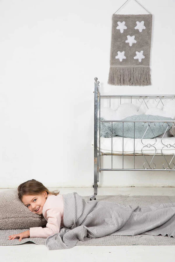KNITTED BABY BLANKET HIPPY STARS-PEARL GREY Little Wonder & Co