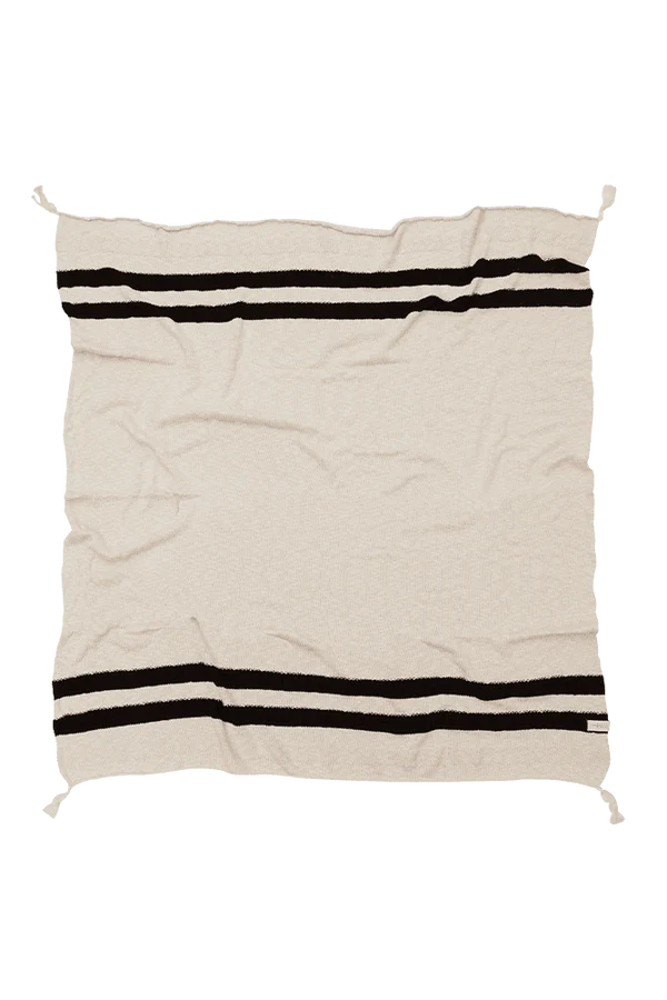 KNITTED BLANKET STRIPES NATURAL - BLACK Little Wonder & Co