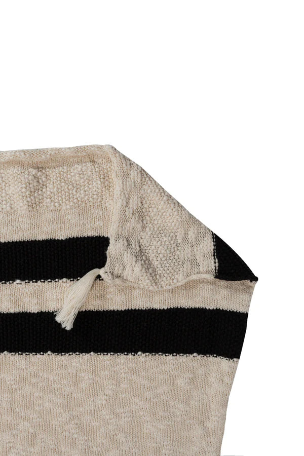 KNITTED BLANKET STRIPES NATURAL - BLACK Little Wonder & Co