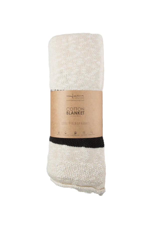 KNITTED BLANKET STRIPES NATURAL - BLACK Little Wonder & Co