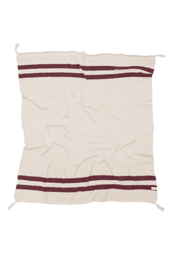 KNITTED BLANKET STRIPES NATURAL - BURGUNDY Little Wonder & Co