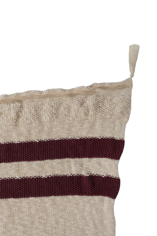 KNITTED BLANKET STRIPES NATURAL - BURGUNDY Little Wonder & Co