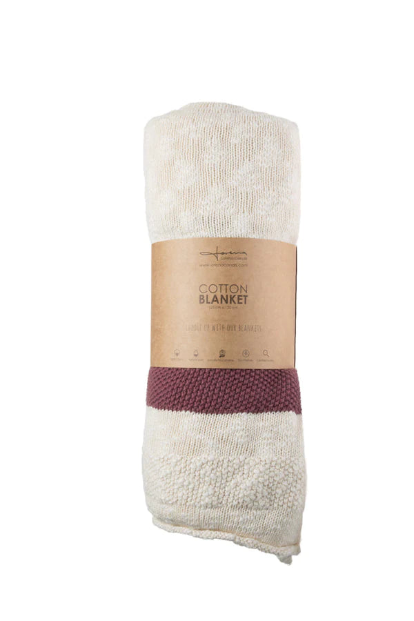 KNITTED BLANKET STRIPES NATURAL - BURGUNDY Little Wonder & Co