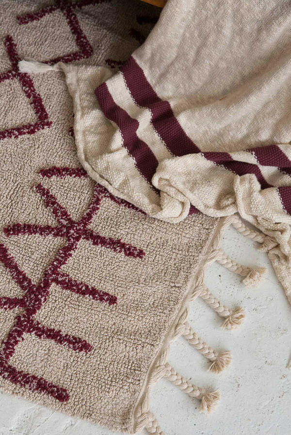 KNITTED BLANKET STRIPES NATURAL - BURGUNDY Little Wonder & Co