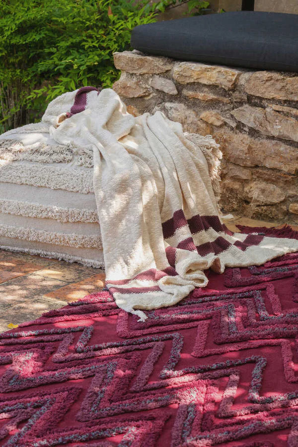 KNITTED BLANKET STRIPES NATURAL - BURGUNDY Little Wonder & Co