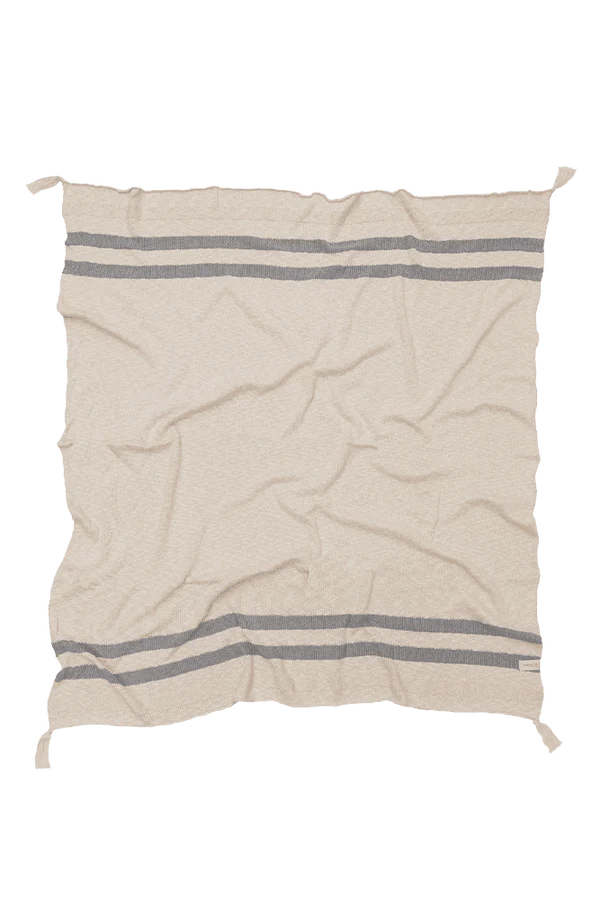 KNITTED BLANKET STRIPES NATURAL - GREY Little Wonder & Co
