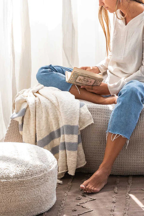 KNITTED BLANKET STRIPES NATURAL - GREY Little Wonder & Co