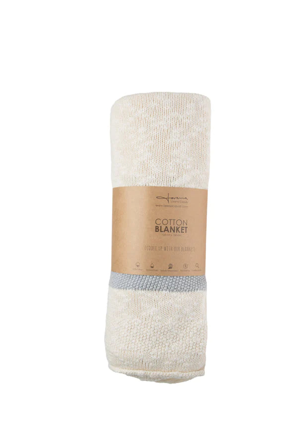 KNITTED BLANKET STRIPES NATURAL - GREY Little Wonder & Co