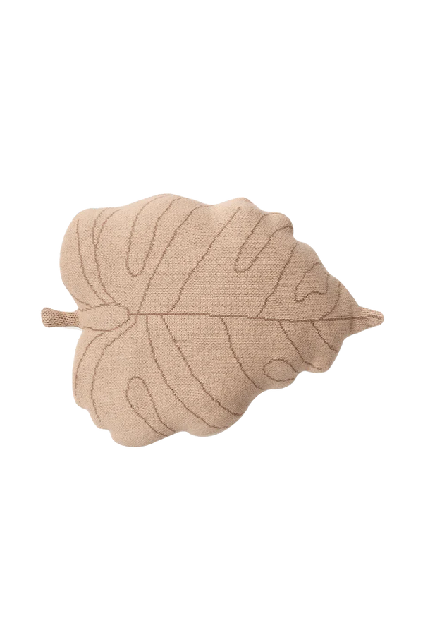 KNITTED CUSHION BABY LEAF ROSE BEIGE Little Wonder & Co