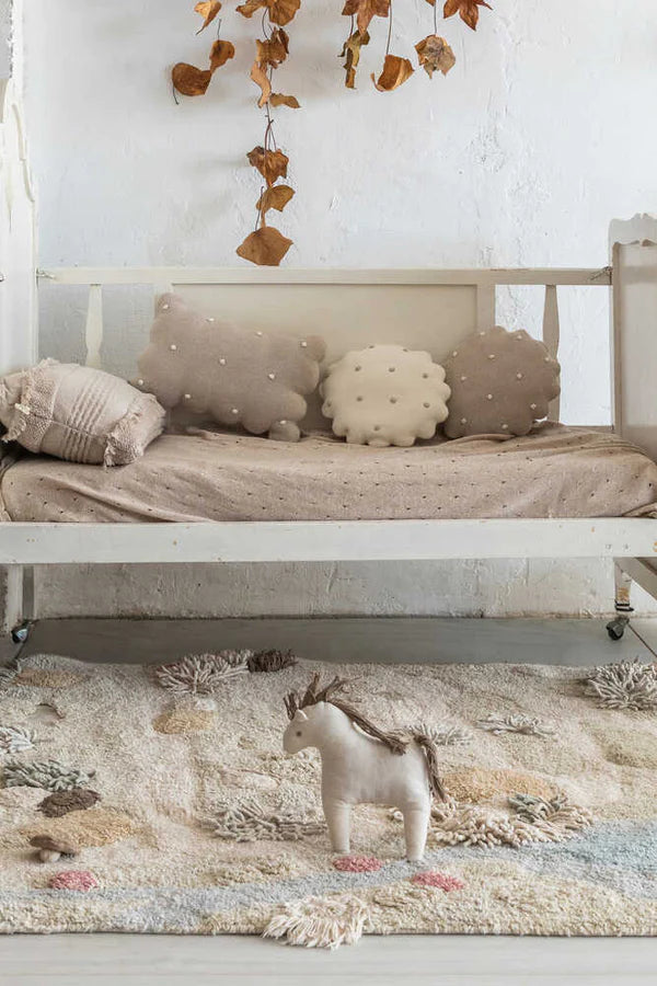 KNITTED CUSHION ROUND BISCUIT DUNE WHITE Little Wonder & Co