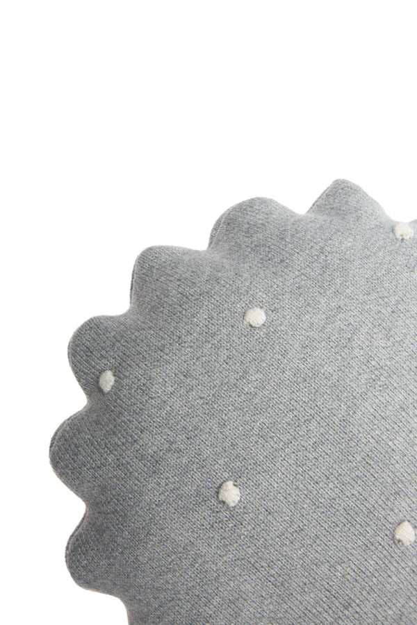 KNITTED CUSHION ROUND BISCUIT GREY Little Wonder & Co