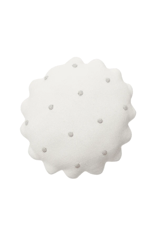 KNITTED CUSHION ROUND BISCUIT IVORY Little Wonder & Co
