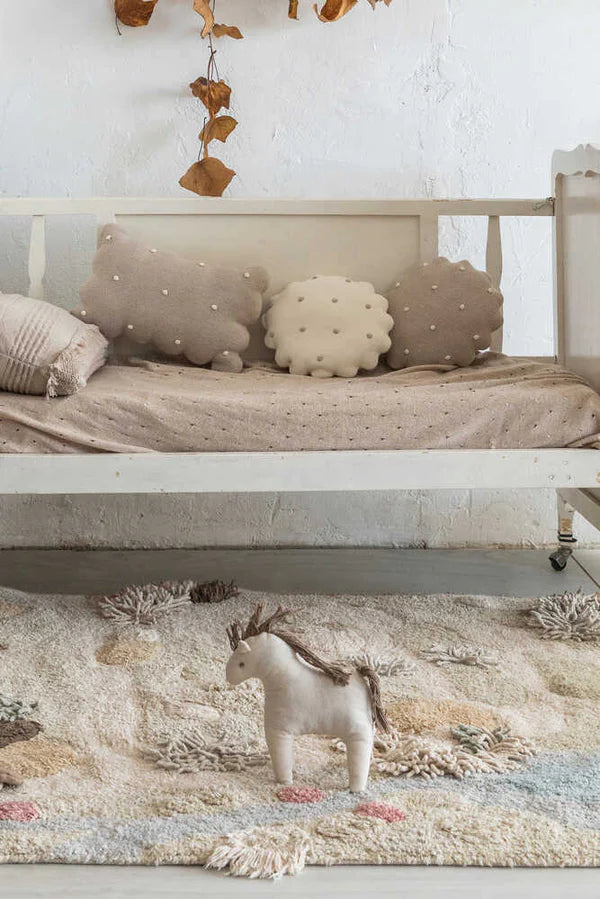 KNITTED CUSHION ROUND BISCUIT IVORY Little Wonder & Co