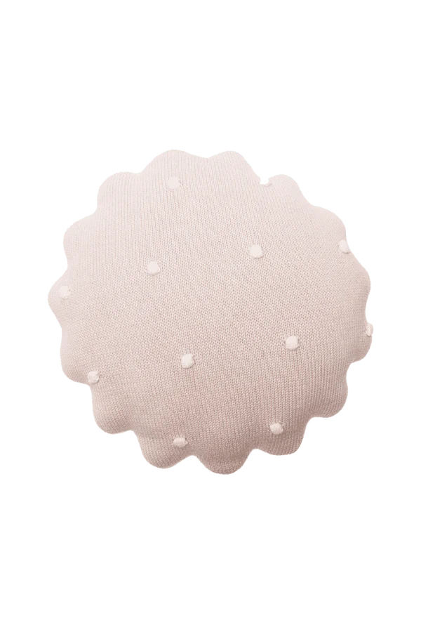 KNITTED CUSHION ROUND BISCUIT PINK Little Wonder & Co