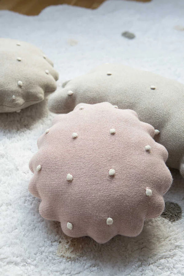 KNITTED CUSHION ROUND BISCUIT PINK Little Wonder & Co