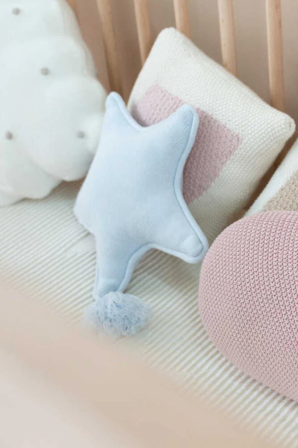 KNITTED CUSHION TWINKLE STAR SOFT BLUE Little Wonder & Co