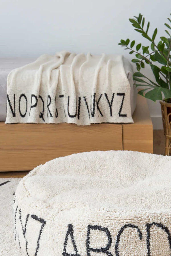 KNITTED THROW ABC NATURALBLACK Little Wonder & Co